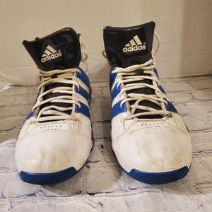 ADIDAS MEN'S WHITE/BLUE LEATHER LACE-UP ATHLETIC MID-TOP SNEAKER SHOES SIZE 11